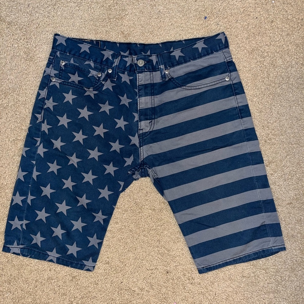 Levi's Blue and Gray American Flag Jean Shorts with Classic Design